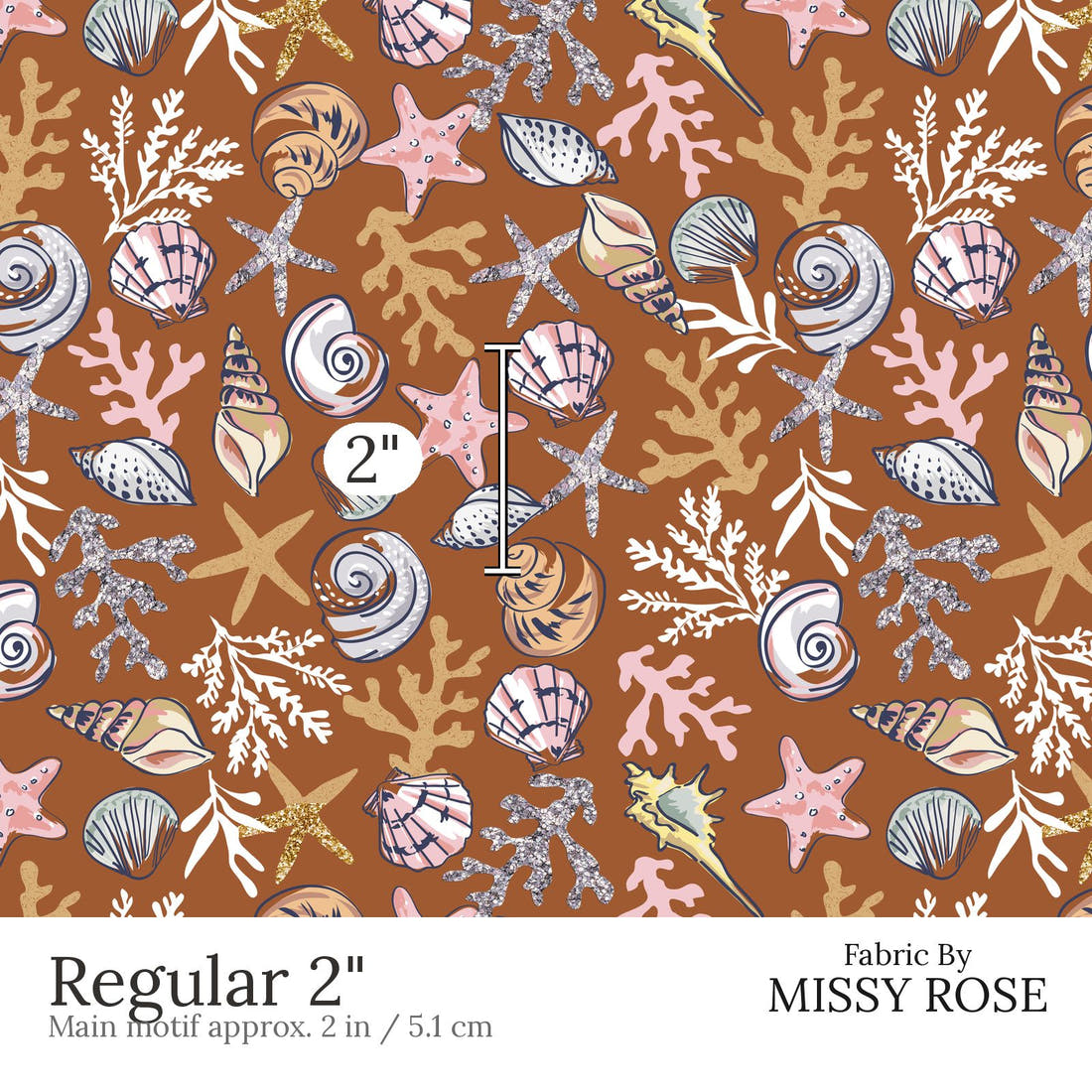 Design 847 Shells Fabric Regular 2 inch print scale guide | Fabric by Missy Rose