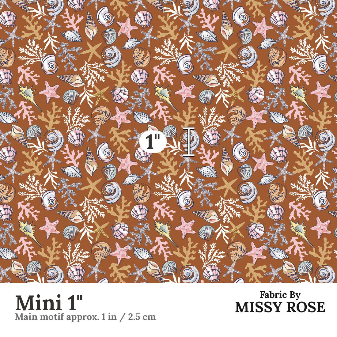 Design 847 Shells Fabric Mini 1" - print scale | Fabric by Missy Rose