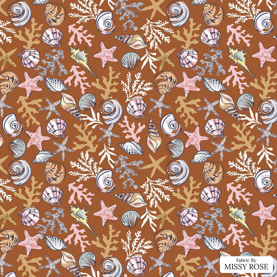 Design 847 Shells Fabric - flat view of the print, zoom in for detail | Fabric by Missy Rose