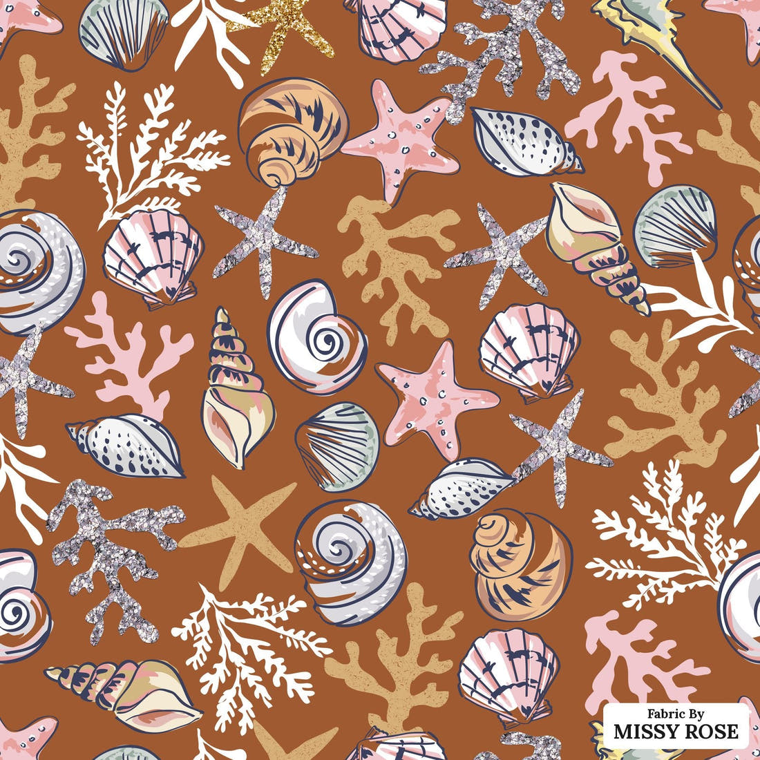 Design 847 Shells Fabric - flat view of the print, zoom in for detail | Fabric by Missy Rose