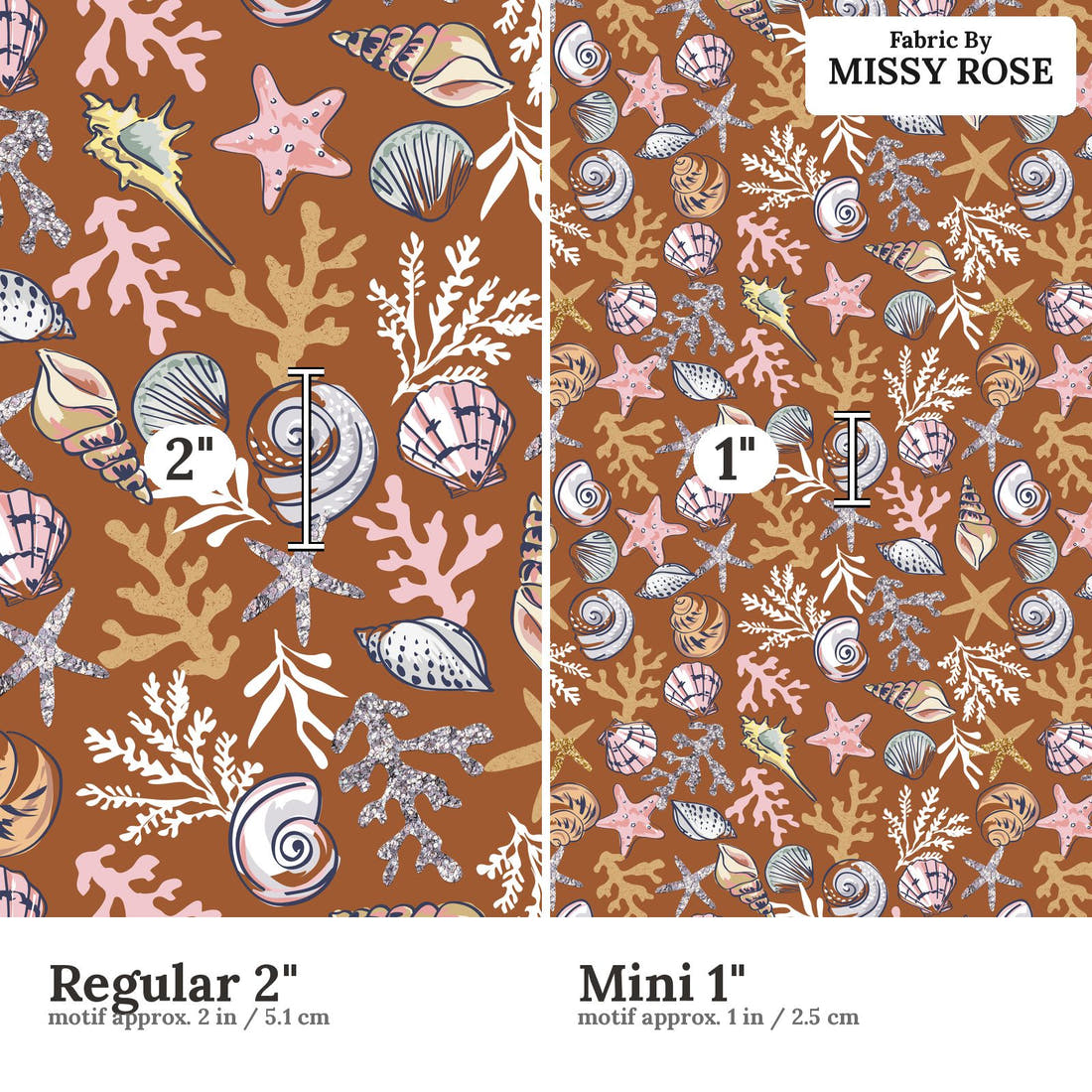 Design 847 Shells Fabric size comparison - print scale | Fabric by Missy Rose