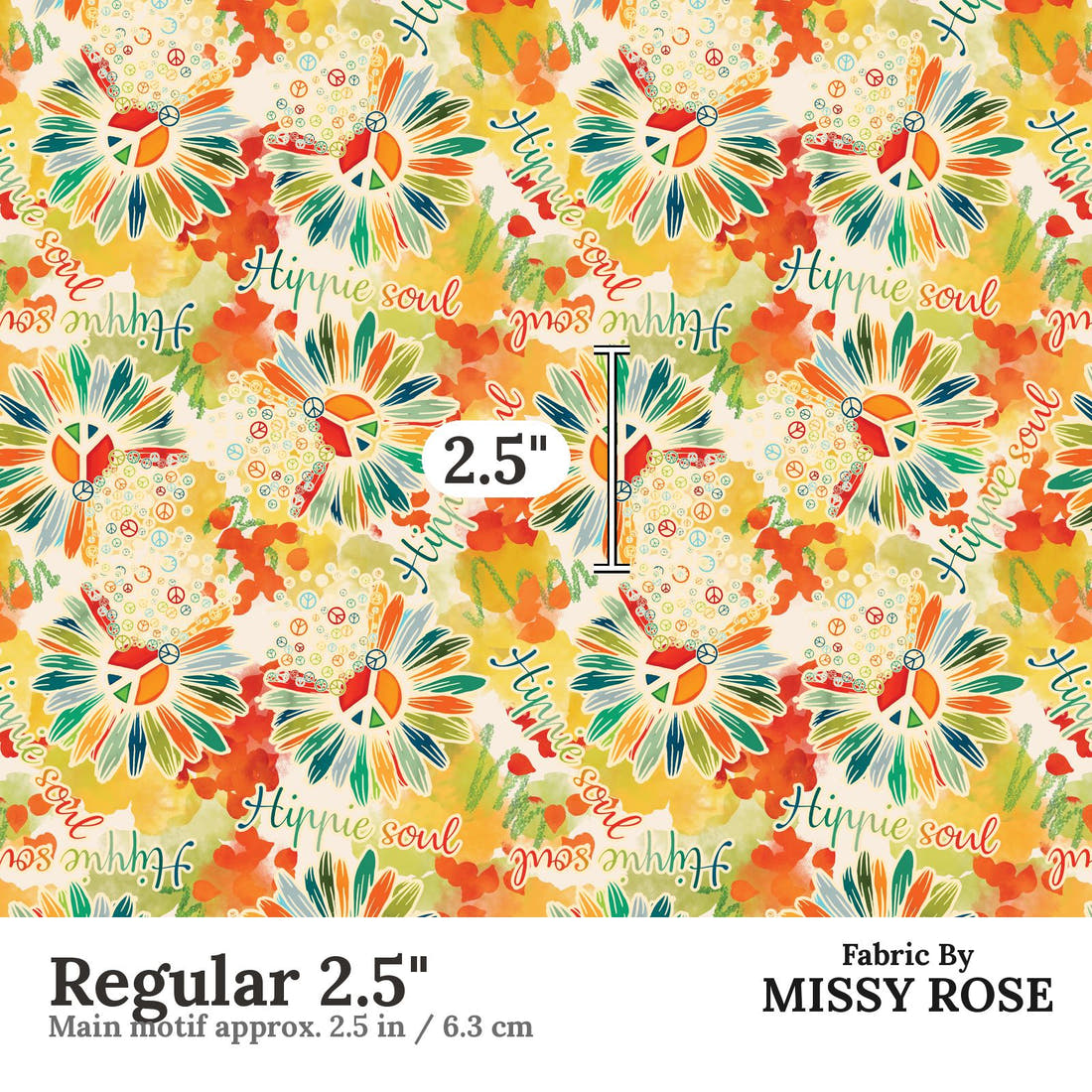 Design 848 Hippie Fabric Regular 2.5" - print scale | Fabric by Missy Rose