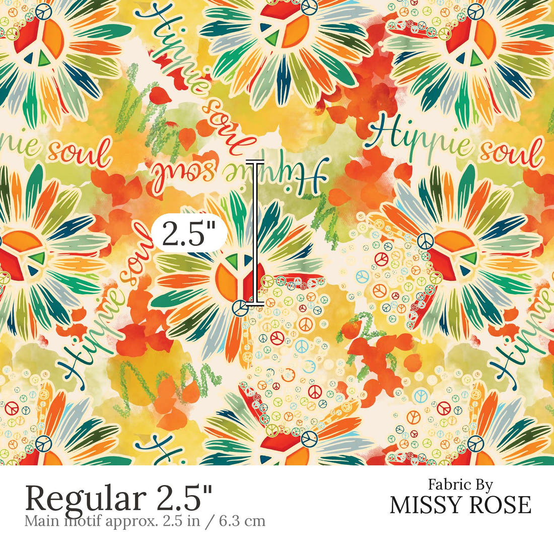 Design 848 Hippie Fabric Regular 2.5 inch print scale guide | Fabric by Missy Rose