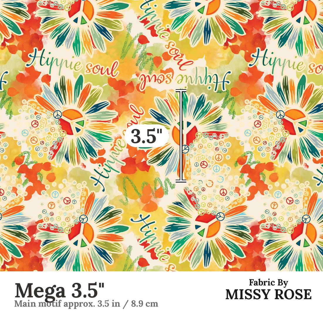 Design 848 Hippie Fabric Mega 3.5" - print scale | Fabric by Missy Rose
