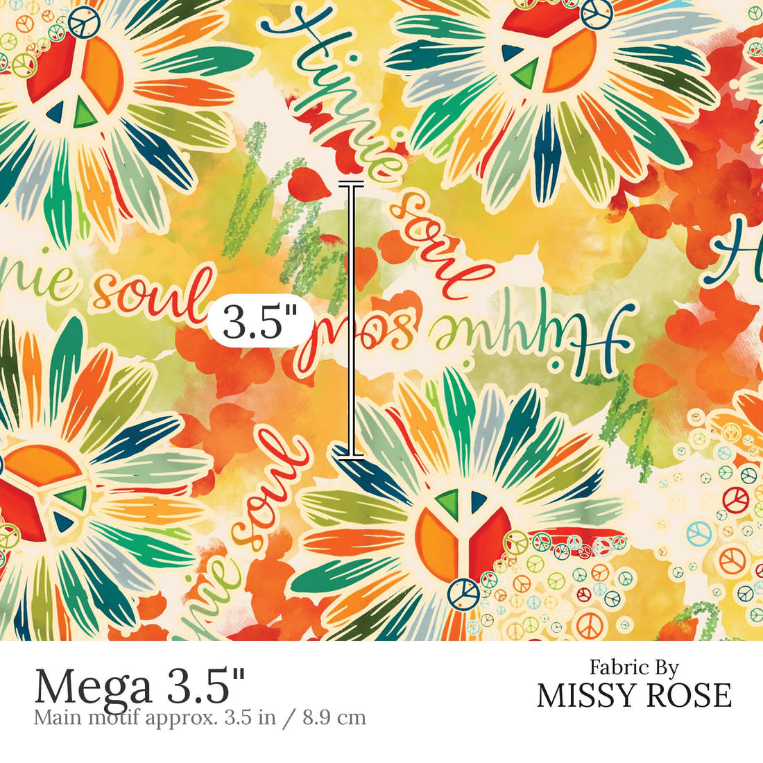 Design 848 Hippie Fabric Mega 3.5 inch print scale guide | Fabric by Missy Rose