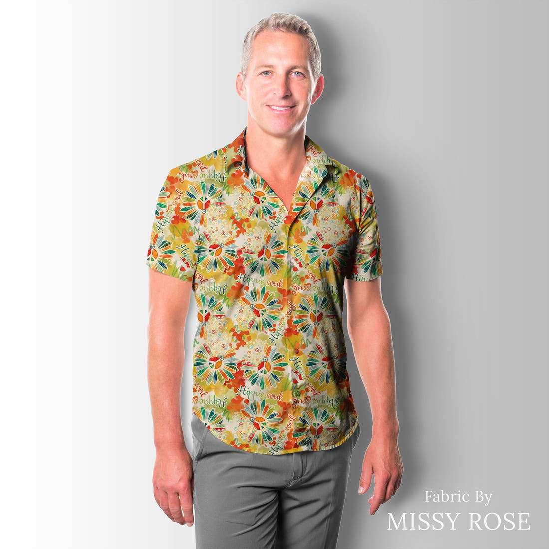 Design 848 Hippie Fabric sewn into a men's shirt – see how the print looks made up | Fabric by Missy Rose
