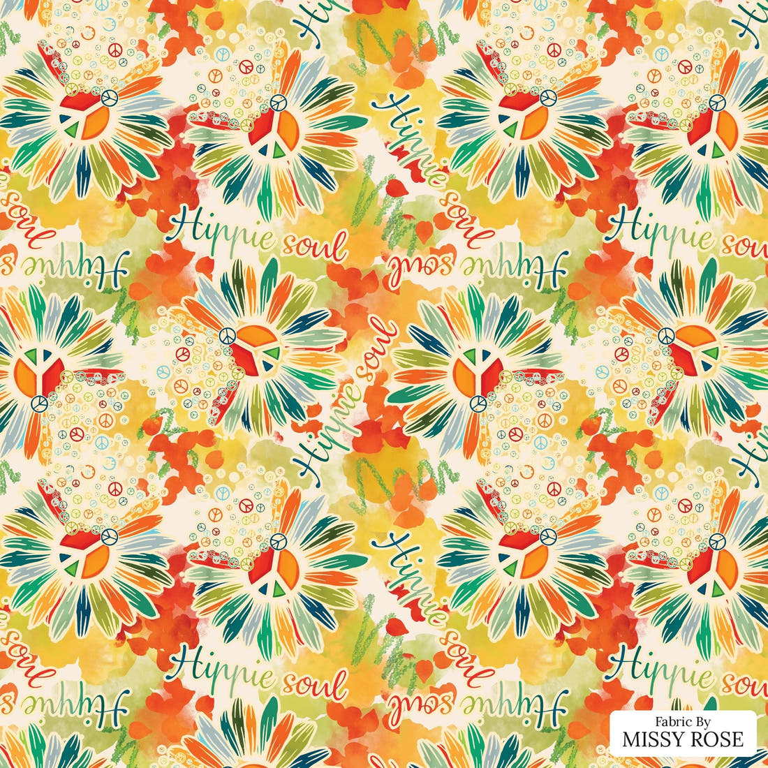 Design 848 Hippie Fabric - flat view of the print, zoom in for detail | Fabric by Missy Rose