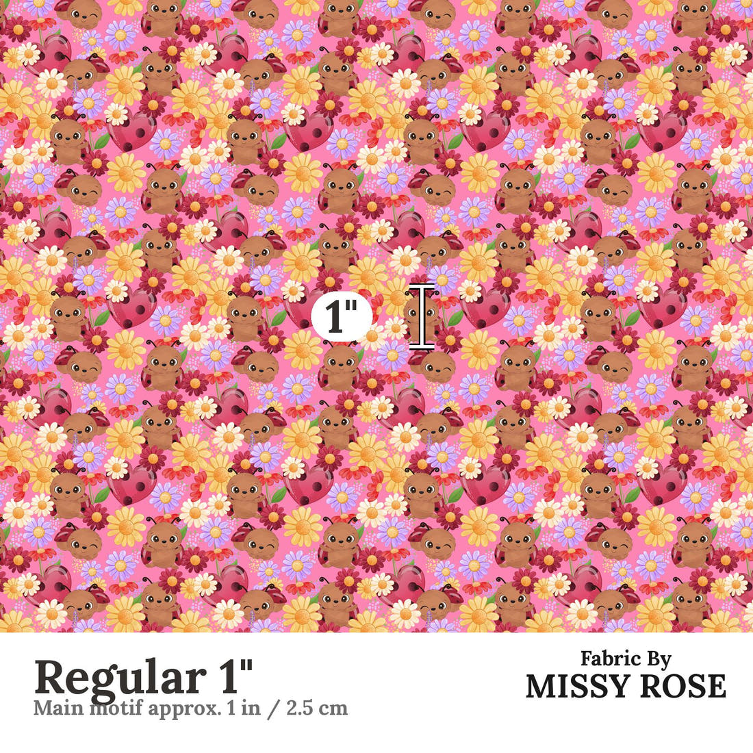 Design 849 Pink Lady Bug Fabric Regular 1" - print scale | Fabric by Missy Rose
