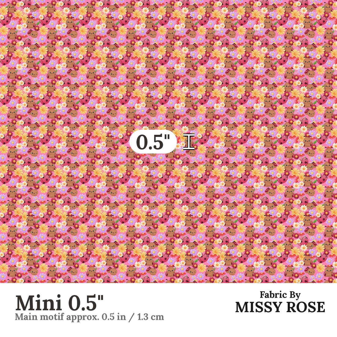 Design 849 Pink Lady Bug Fabric Mini 0.5" - print scale | Fabric by Missy Rose