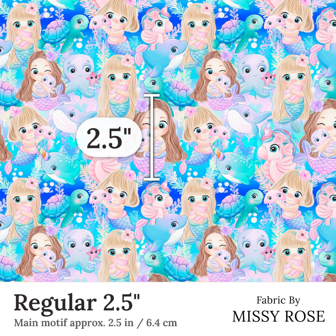 Design 85 Cute Mermaid Fabric Regular 2.5 inch print scale guide | Fabric by Missy Rose