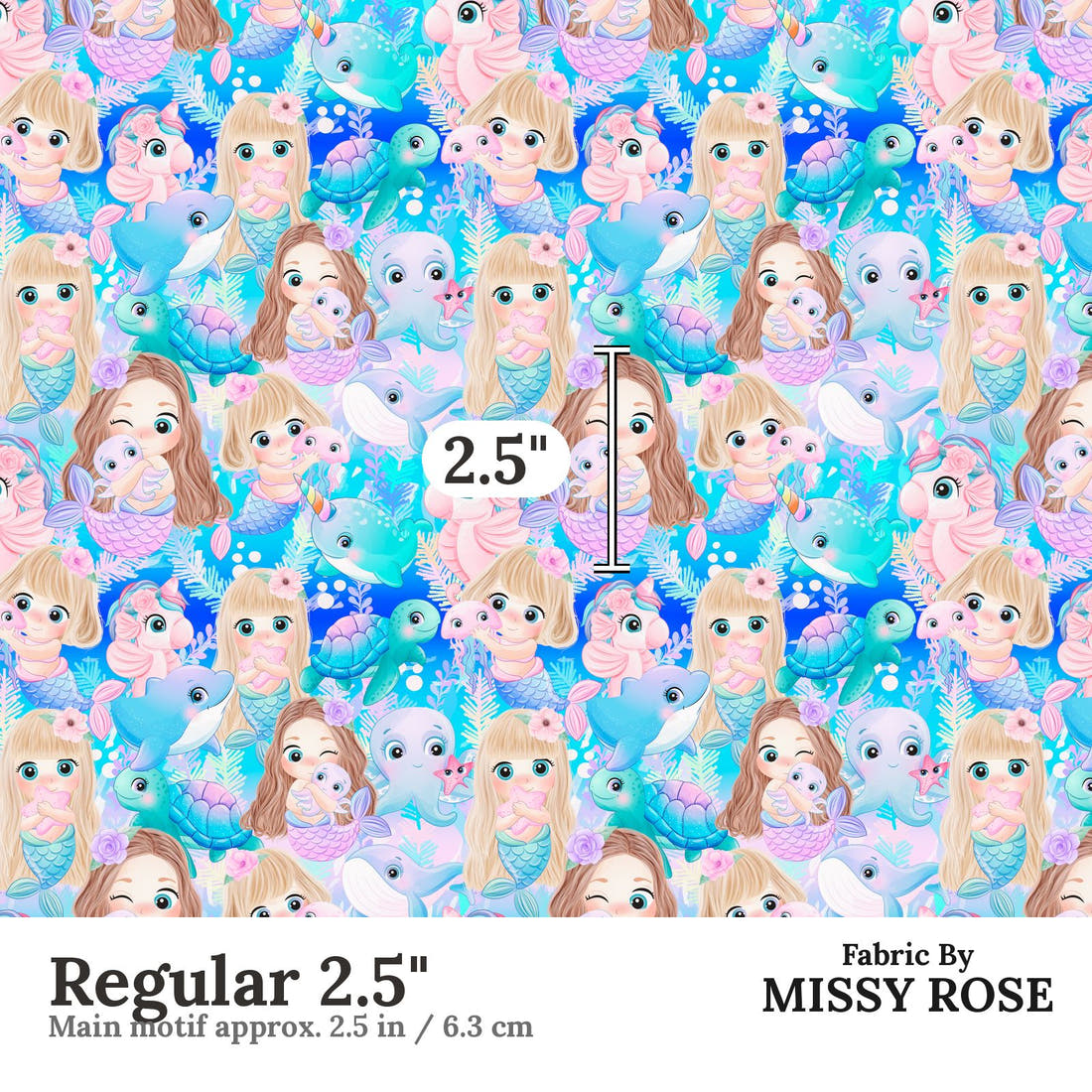 Design 85 Cute Mermaid Fabric Regular 2.5" - print scale | Fabric by Missy Rose