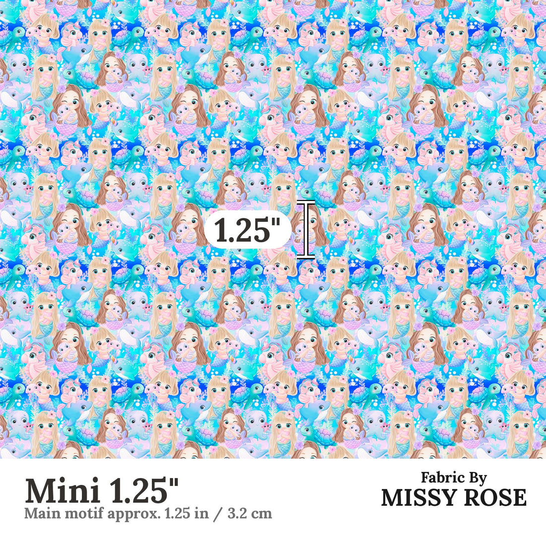 Design 85 Cute Mermaid Fabric Mini 1.25" - print scale | Fabric by Missy Rose