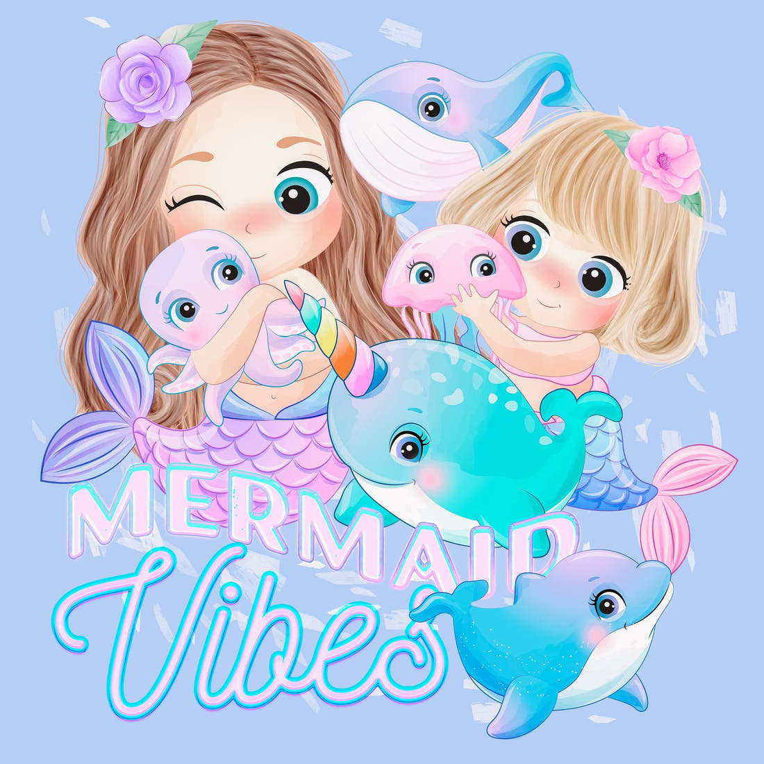 Design 85 Cute Mermaid Panel – full artwork close-up of the printed picture | Fabric by Missy Rose