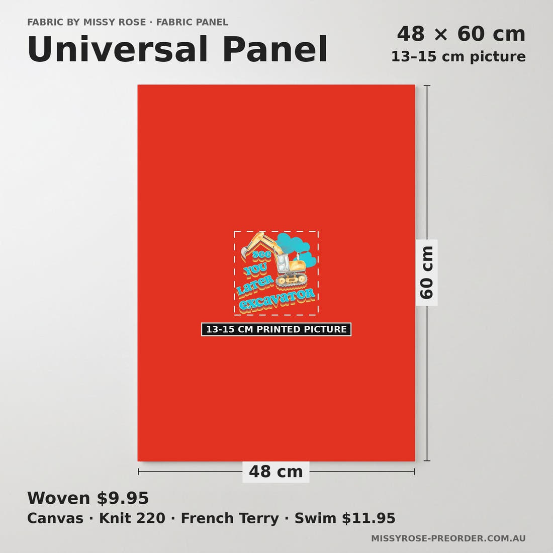 Design 850 Red Construction Panel universal panel sizing – 13–15 cm printed picture on 48 × 60 cm fabric | Fabric by Missy Rose