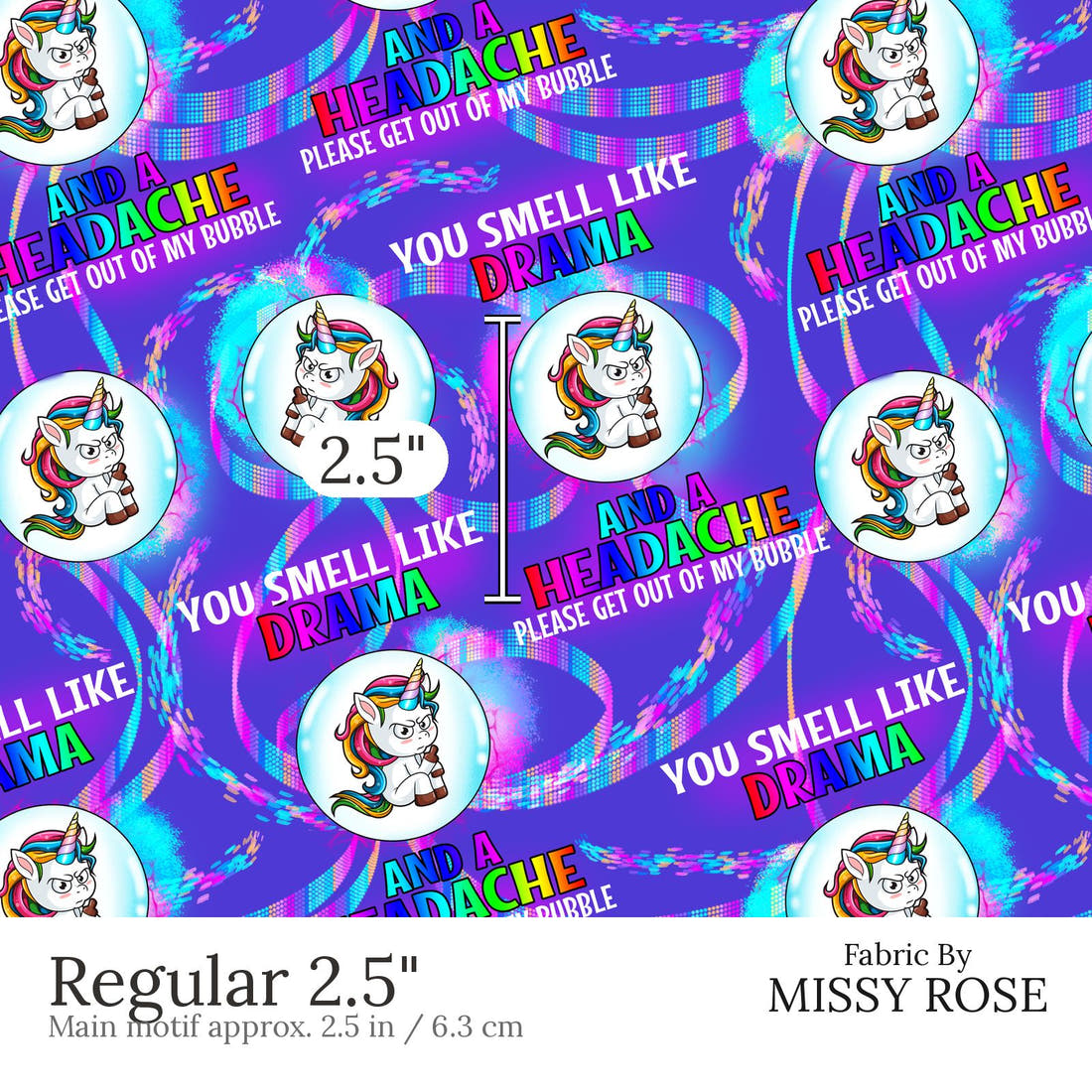 Design 852 Drama Fabric Regular 2.5 inch print scale guide | Fabric by Missy Rose