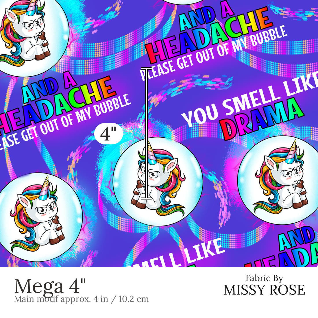 Design 852 Drama Fabric Mega 4 inch print scale guide | Fabric by Missy Rose