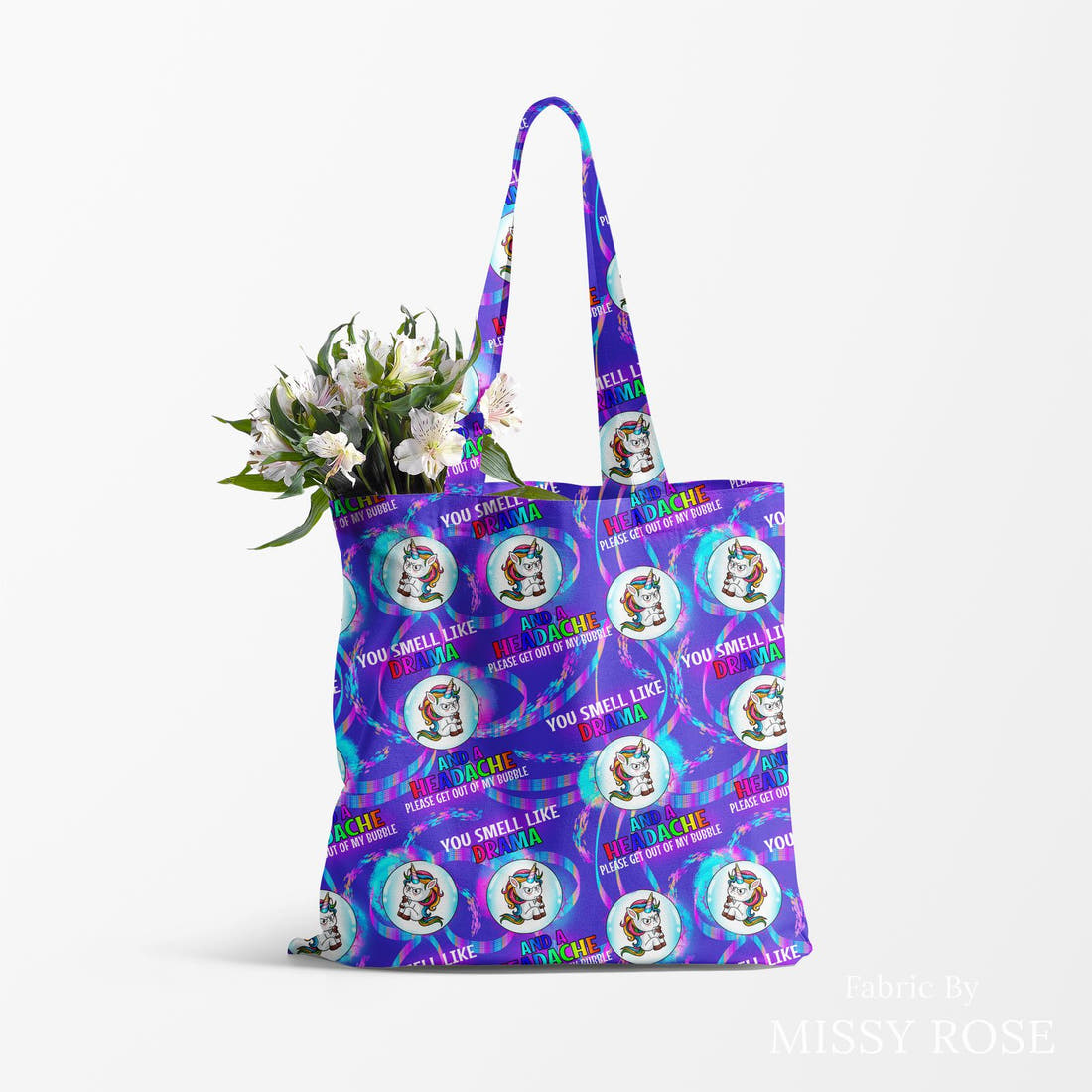 Design 852 Drama Fabric made up as a tote bag – see how the print looks made up | Fabric by Missy Rose