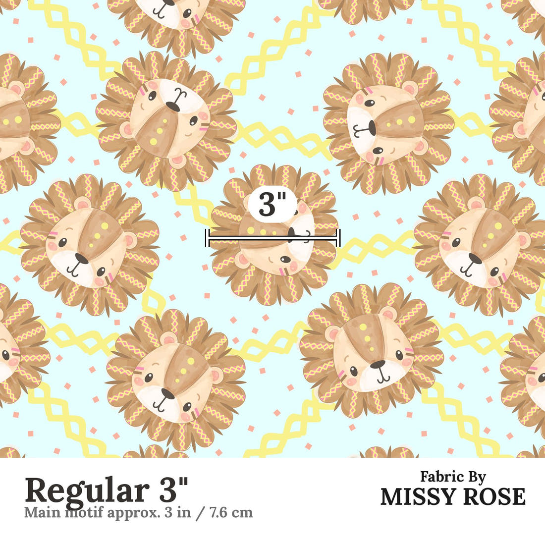 Design 853 Cute Lions Fabric Regular 3" - print scale | Fabric by Missy Rose