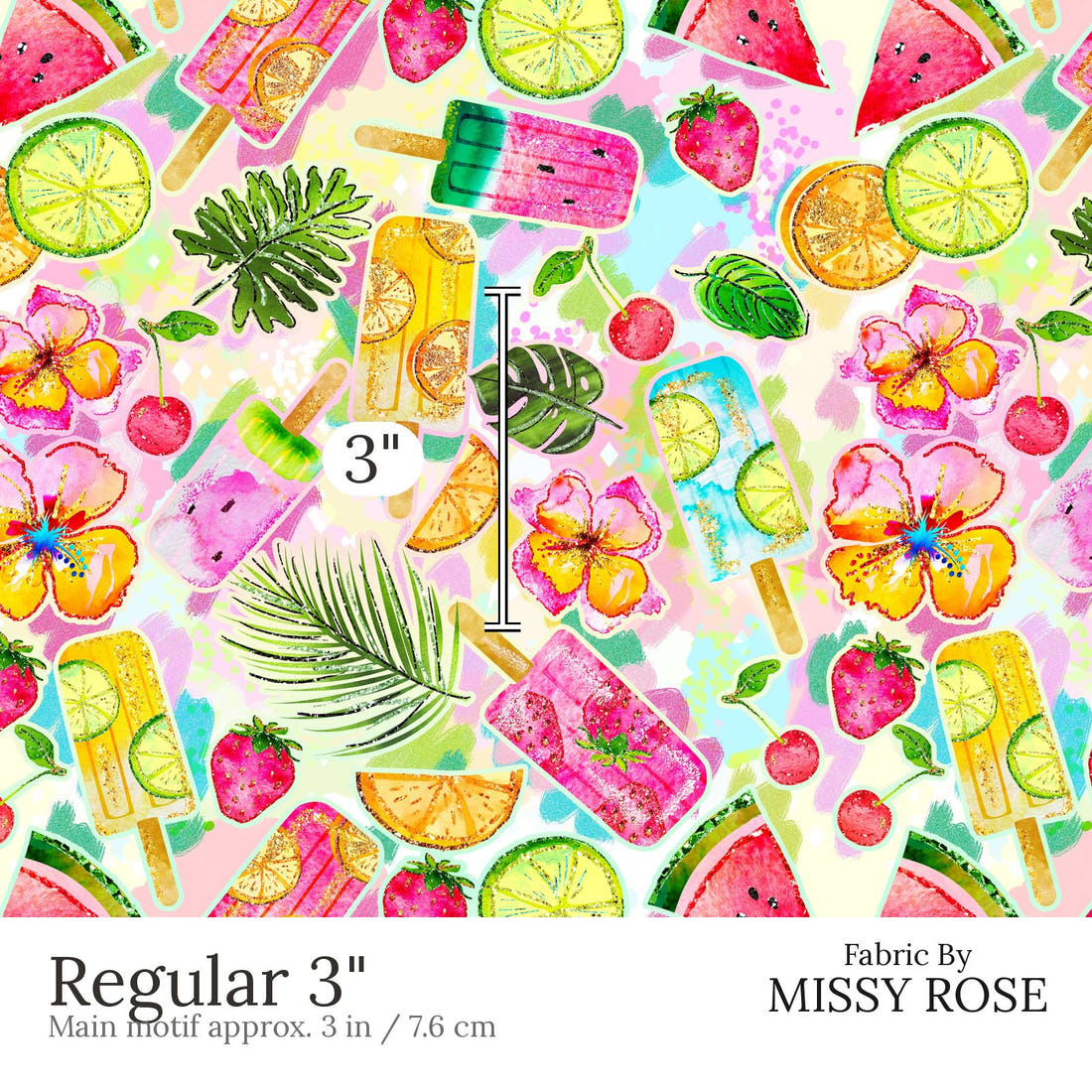 Design 854 Summer Fruits Fabric Regular 3 inch print scale guide | Fabric by Missy Rose