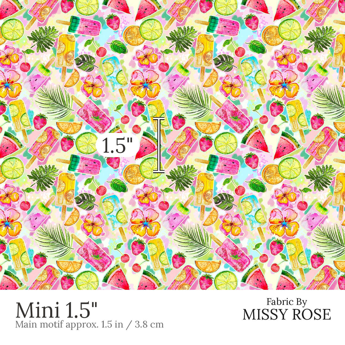 Design 854 Summer Fruits Fabric Mini 1.5 inch print scale guide | Fabric by Missy Rose