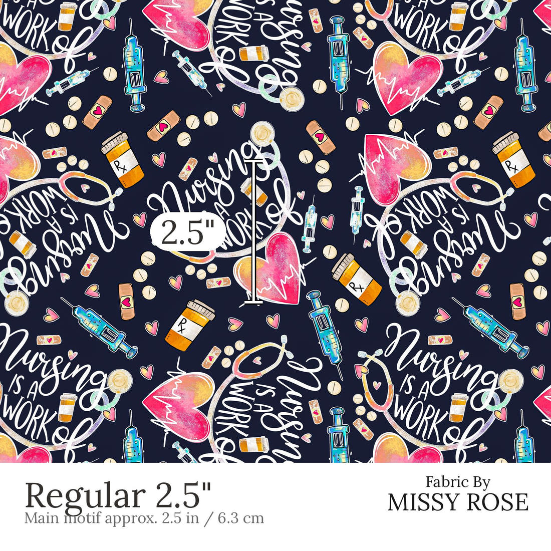 Design 856 Navy Nursing Fabric Regular 2.5 inch print scale guide | Fabric by Missy Rose