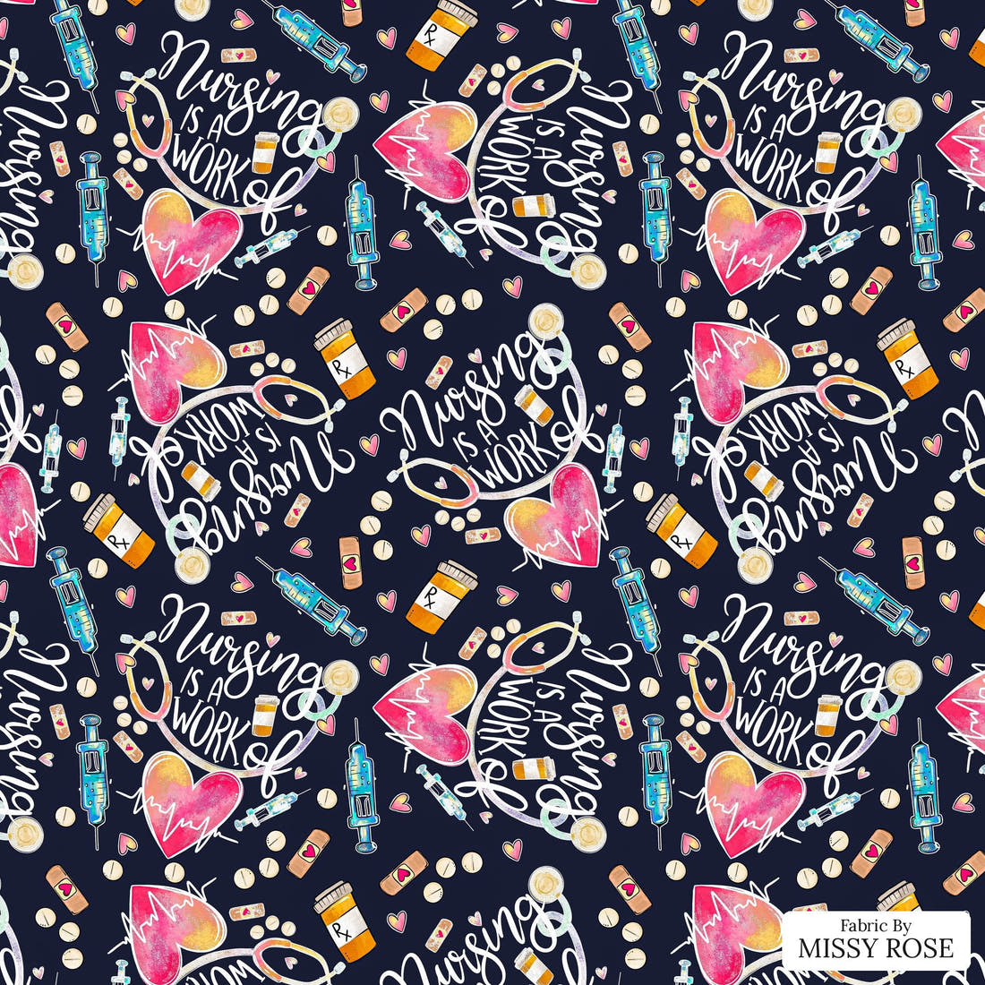 Design 856 Navy Nursing Fabric - flat view of the print, zoom in for detail | Fabric by Missy Rose
