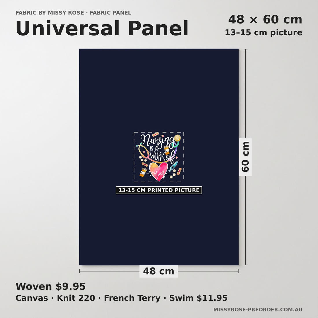 Design 856 Navy Nursing Panel universal panel sizing – 13–15 cm printed picture on 48 × 60 cm fabric | Fabric by Missy Rose