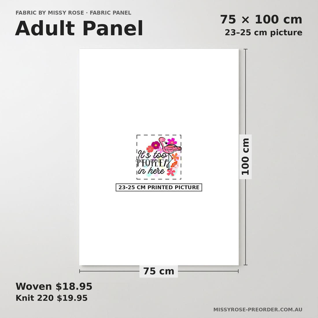 Design 857 Peoply Panel adult panel sizing – 23–25 cm printed picture on 75 × 100 cm fabric | Fabric by Missy Rose