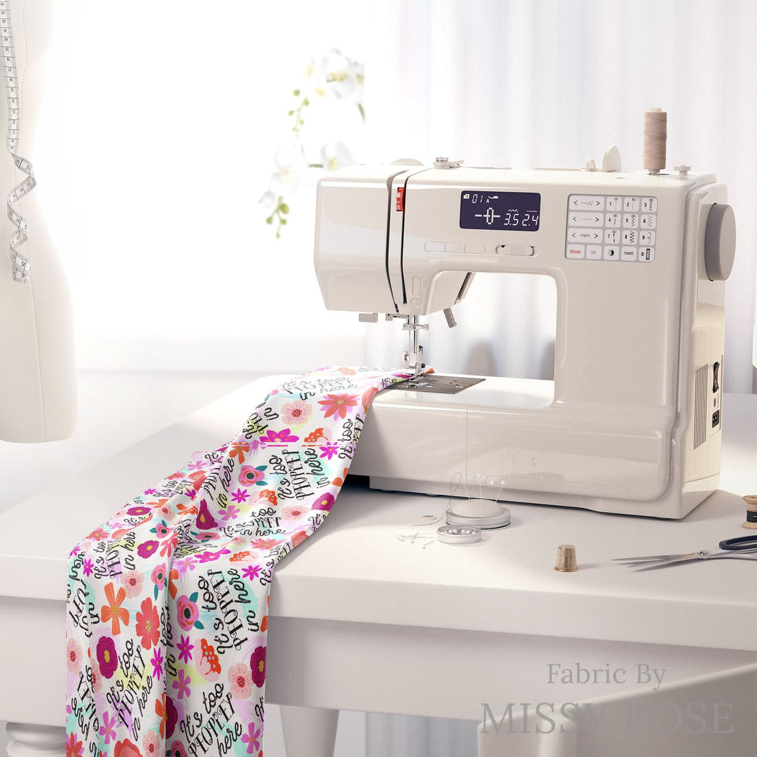 Design 857 Peoply Fabric on a sewing machine – premium fabric for sewing projects | Fabric by Missy Rose