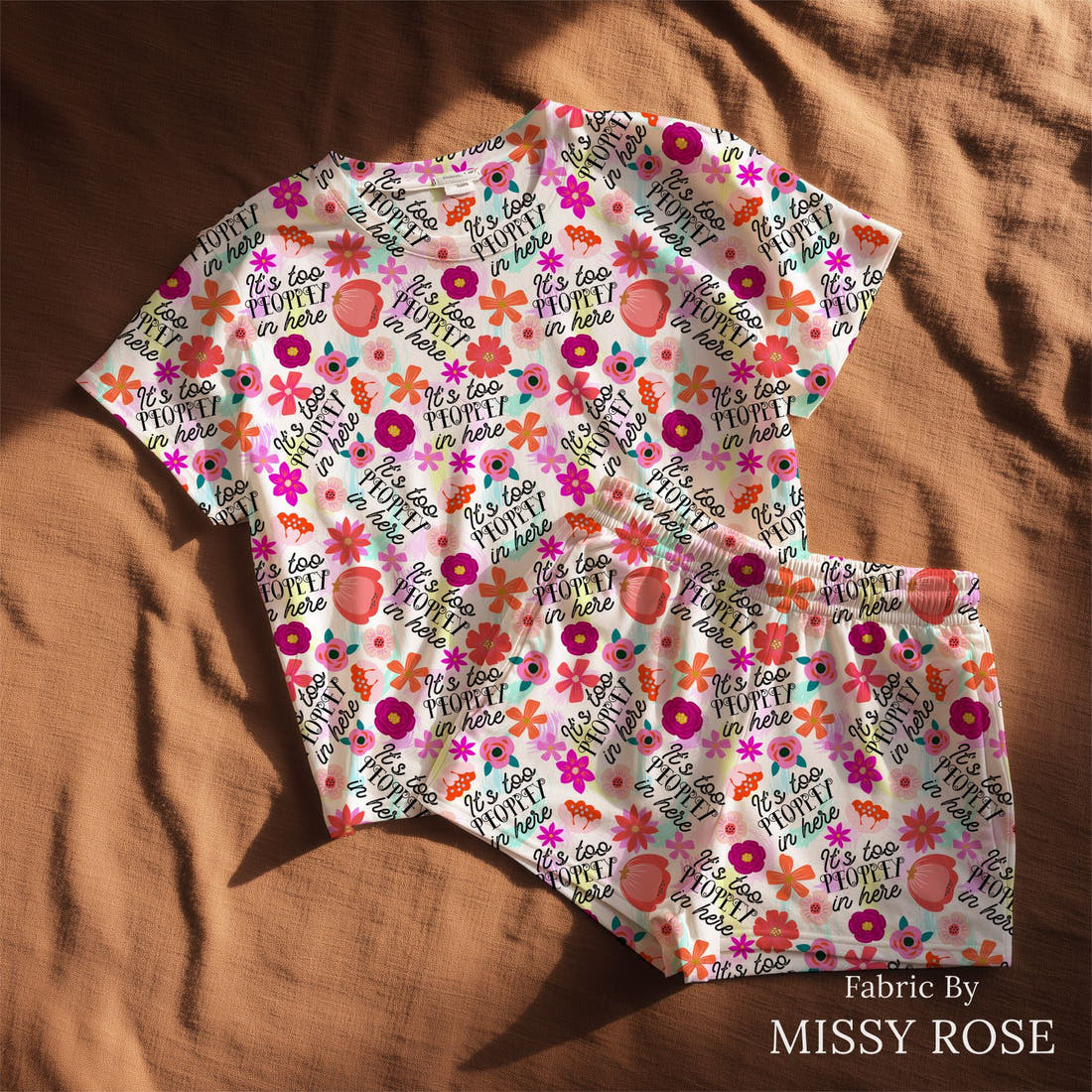 Design 857 Peoply Fabric sewn into a lounge set – see how the print looks made up | Fabric by Missy Rose