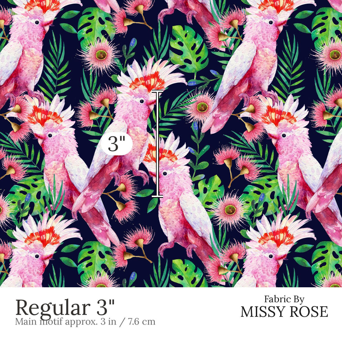 Design 858 Bird Fabric Regular 3 inch print scale guide | Fabric by Missy Rose