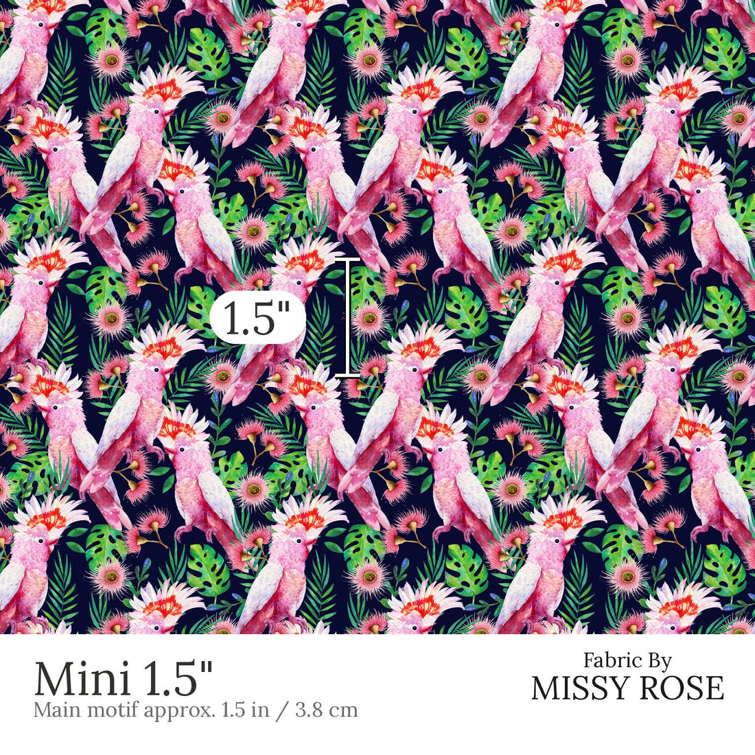 Design 858 Bird Fabric Mini 1.5 inch print scale guide | Fabric by Missy Rose