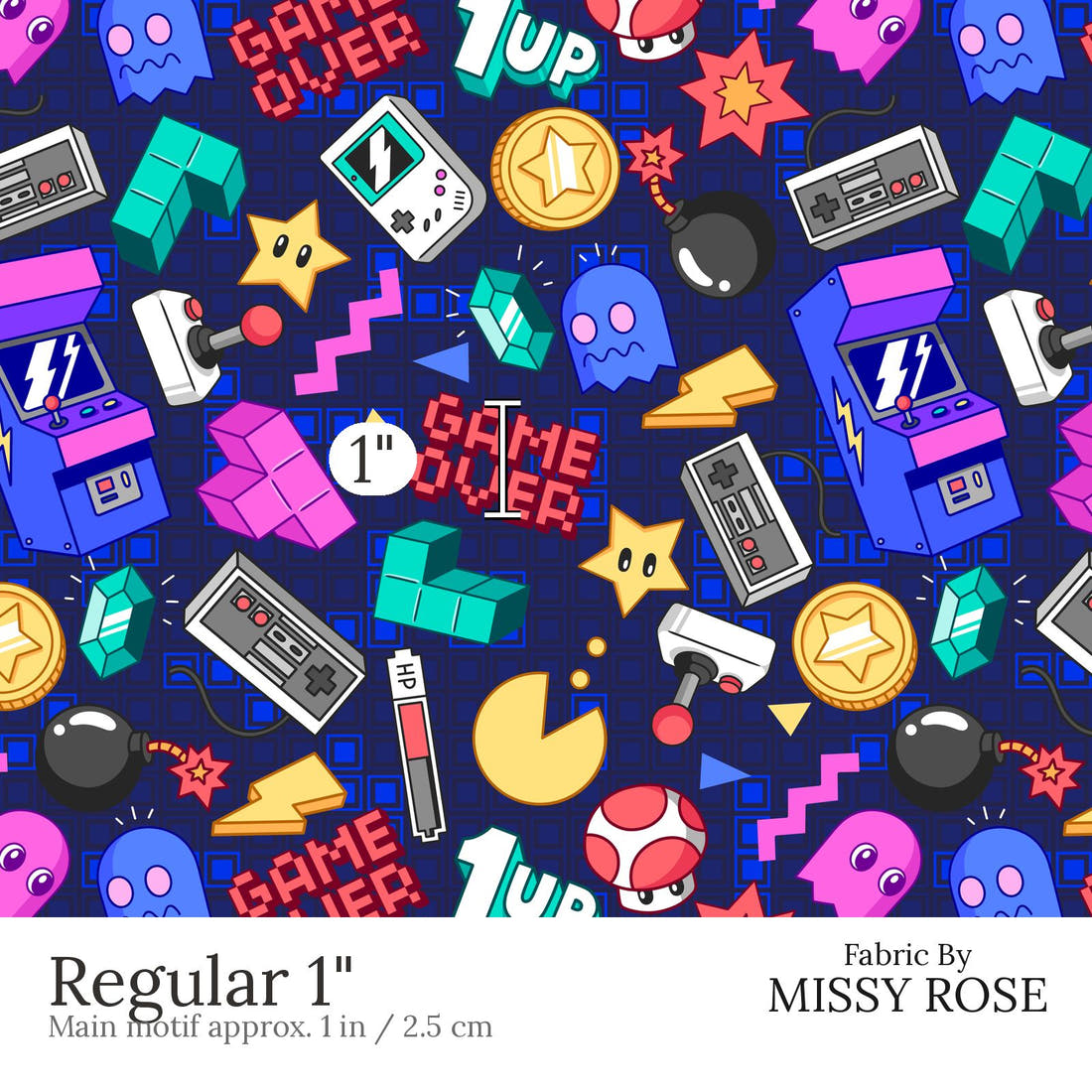 Design 859 Retro Arcade Fabric Regular 1 inch print scale guide | Fabric by Missy Rose
