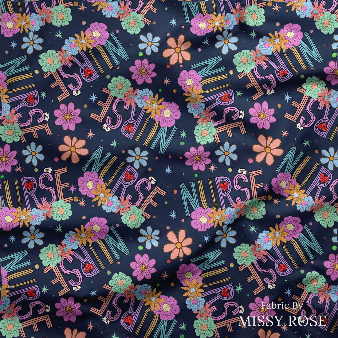 Design 86 Navy Nurse Fabric draped fabric mockup – custom printed fabric by the metre | Fabric by Missy Rose
