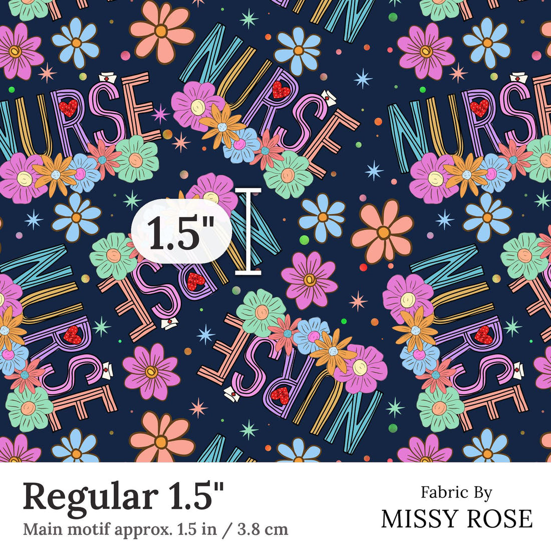 Design 86 Navy Nurse Fabric Regular 1.5 inch print scale guide | Fabric by Missy Rose