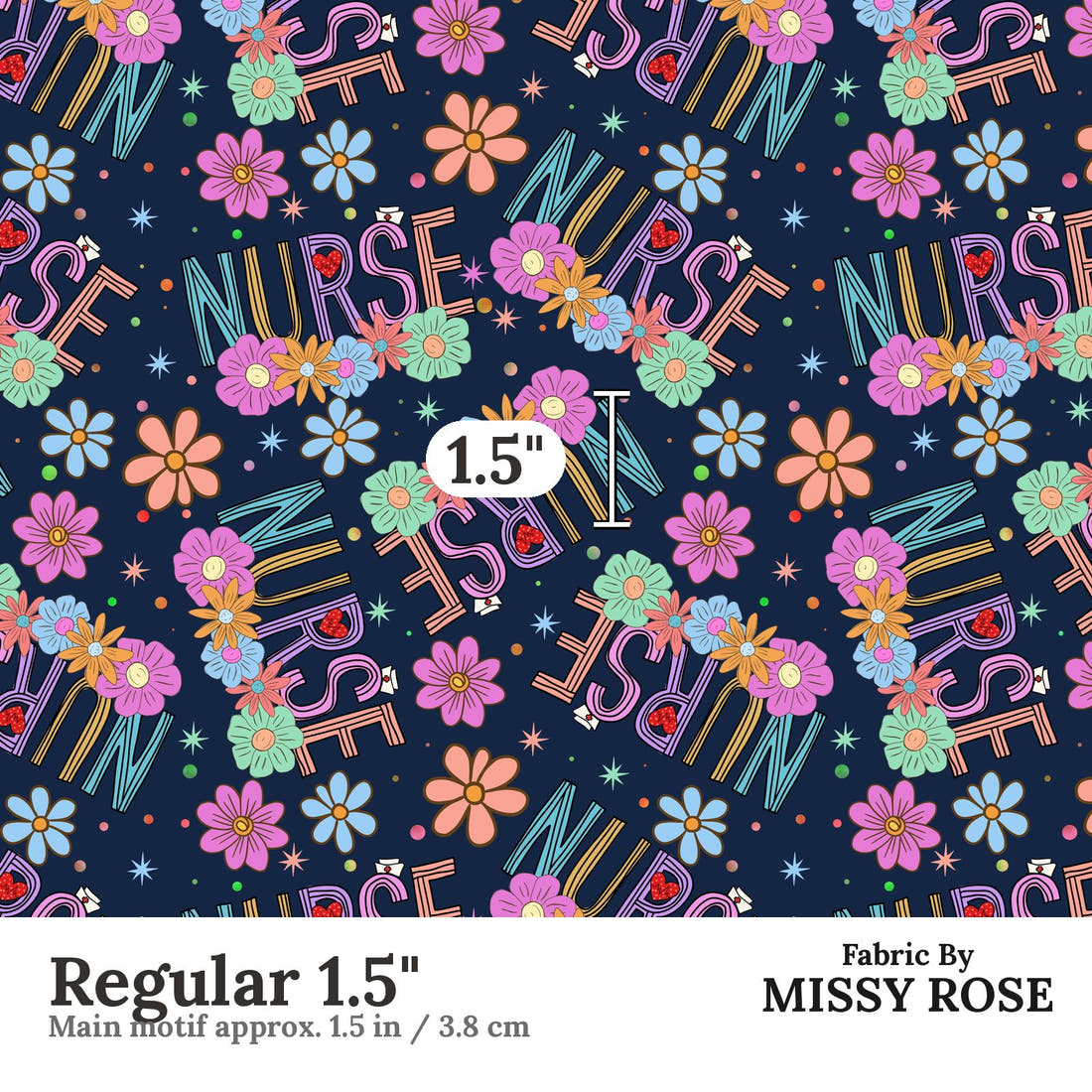 Design 86 Navy Nurse Fabric Regular 1.5" - print scale | Fabric by Missy Rose