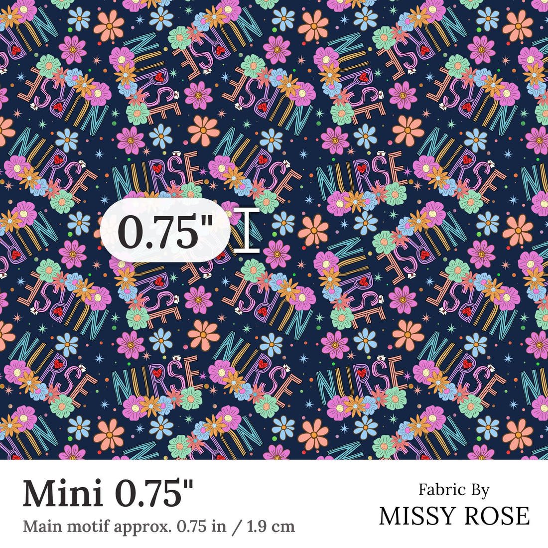 Design 86 Navy Nurse Fabric Mini 0.75 inch print scale guide | Fabric by Missy Rose