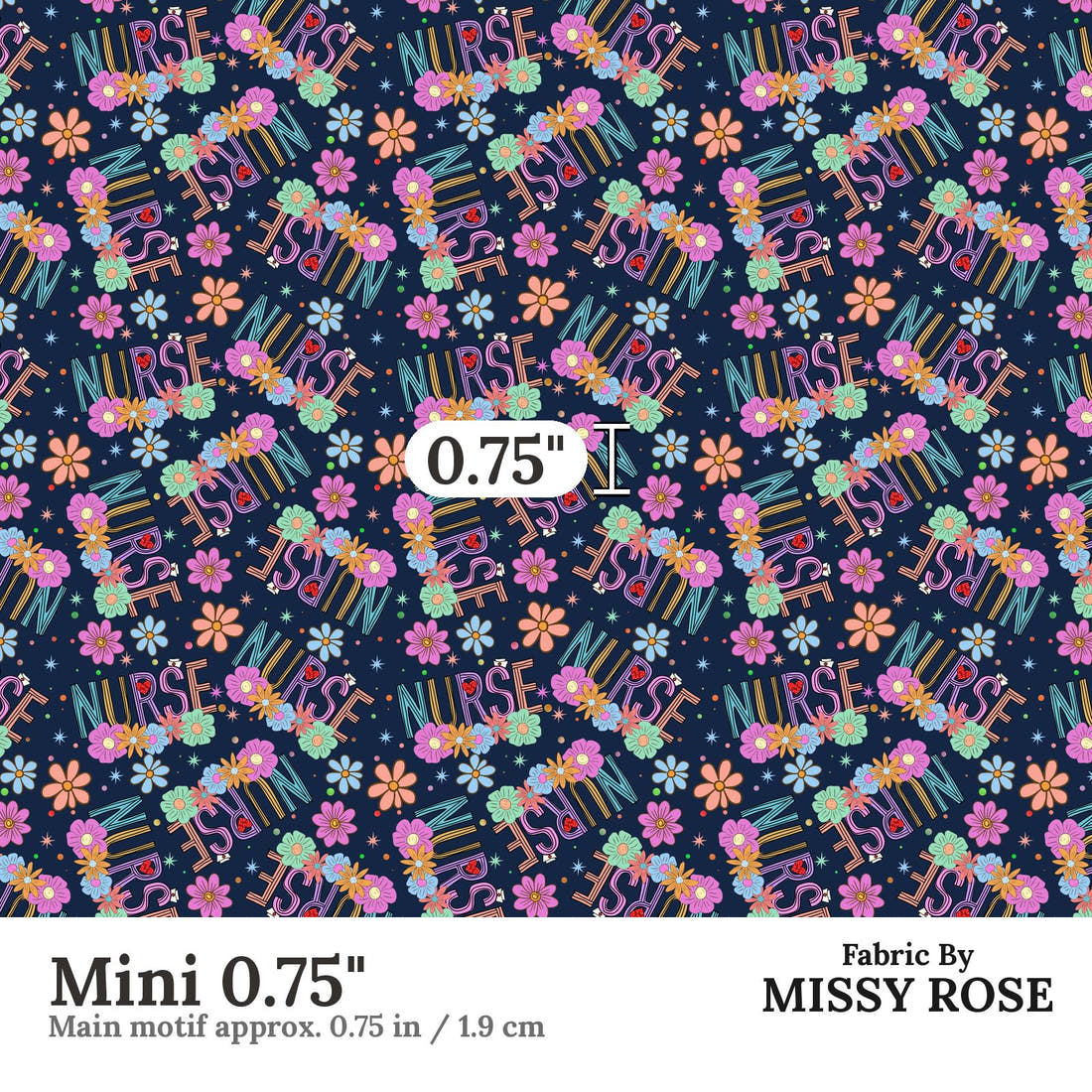 Design 86 Navy Nurse Fabric Mini 0.75" - print scale | Fabric by Missy Rose