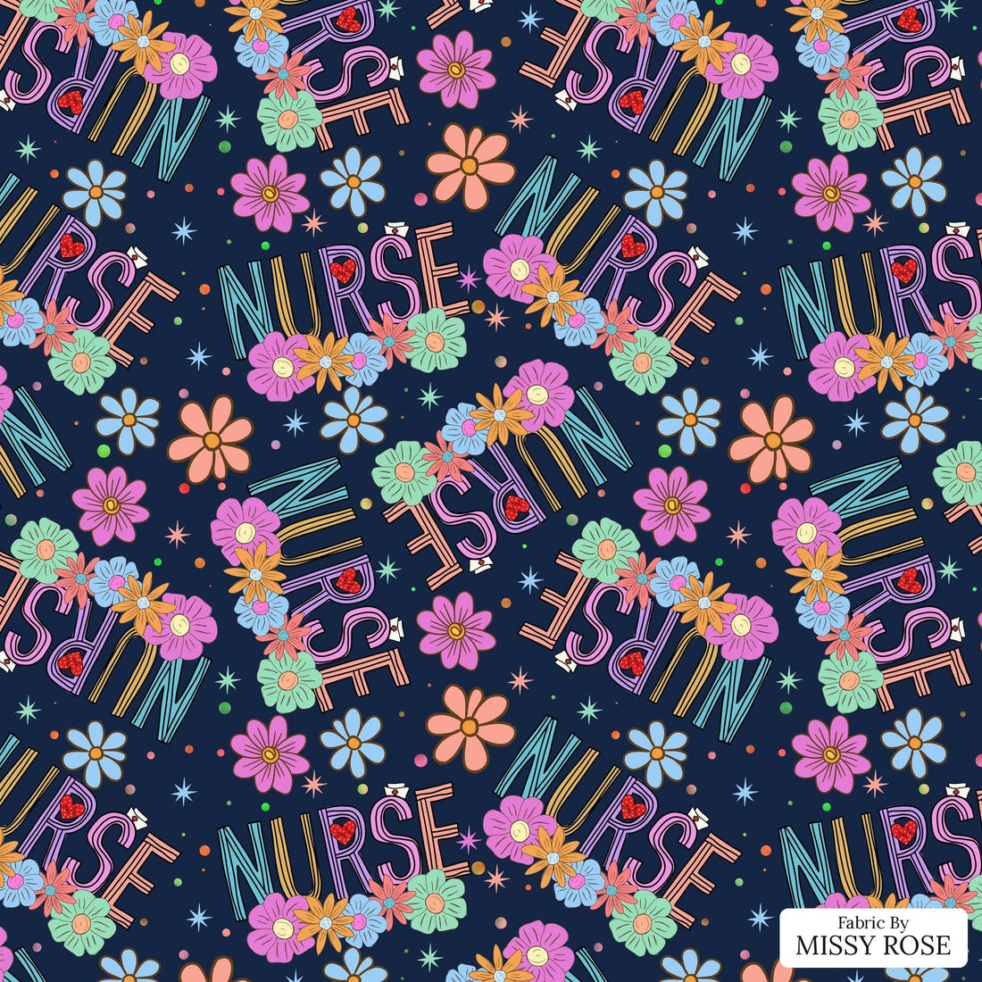 Design 86 Navy Nurse Fabric - flat view of the print, zoom in for detail | Fabric by Missy Rose