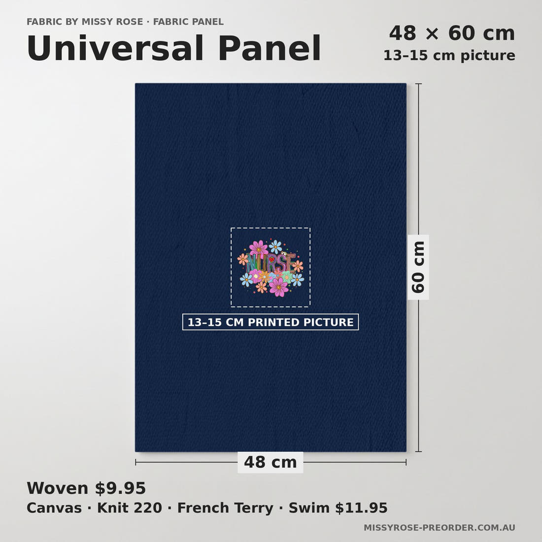 Design 86 Navy Nurse Panel universal panel sizing – 13–15 cm printed picture on 48 × 60 cm fabric | Fabric by Missy Rose