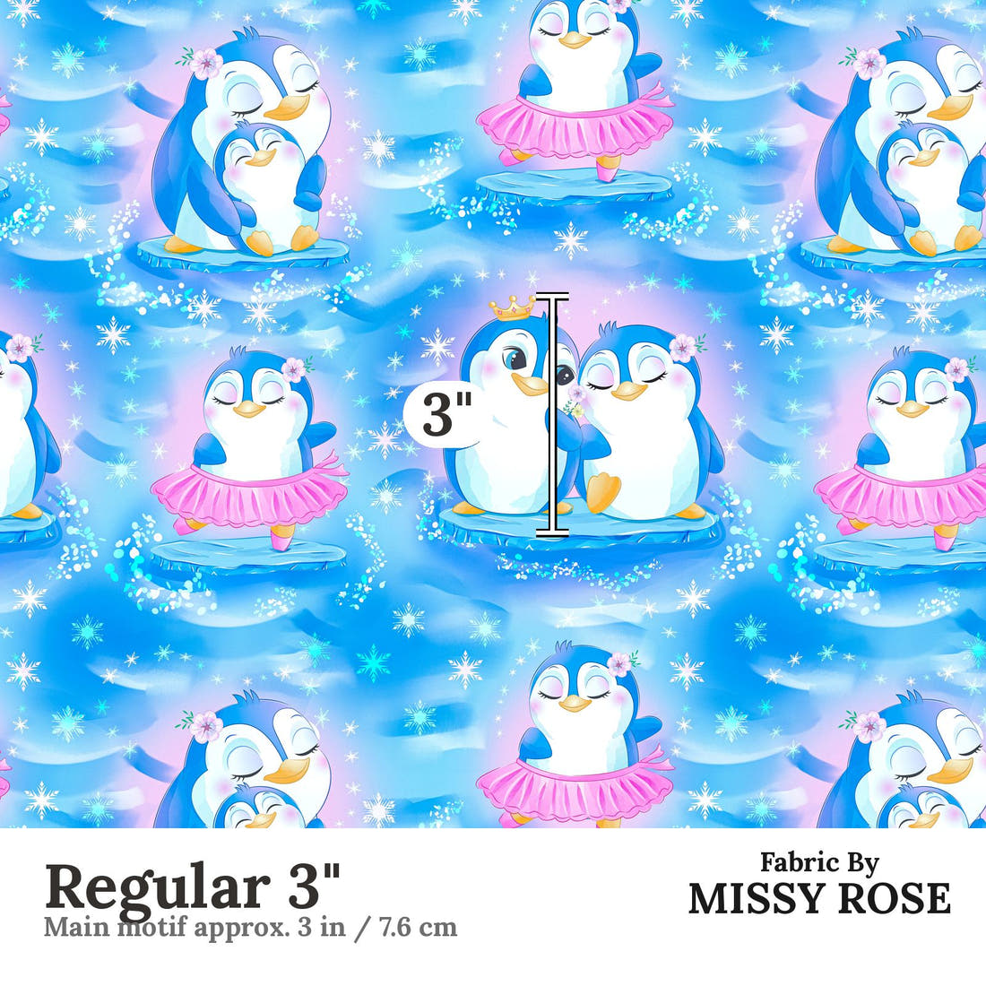 Design 860 Cute Penguin Fabric Regular 3" - print scale | Fabric by Missy Rose