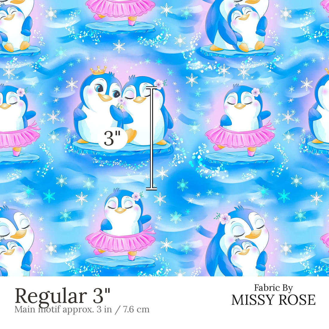Design 860 Cute Penguin Fabric Regular 3 inch print scale guide | Fabric by Missy Rose