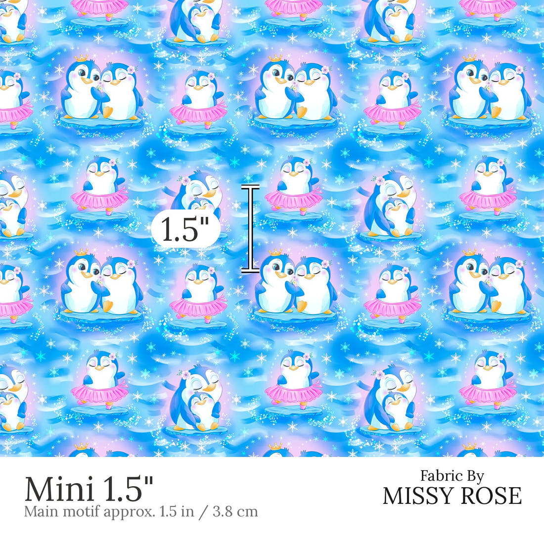 Design 860 Cute Penguin Fabric Mini 1.5 inch print scale guide | Fabric by Missy Rose