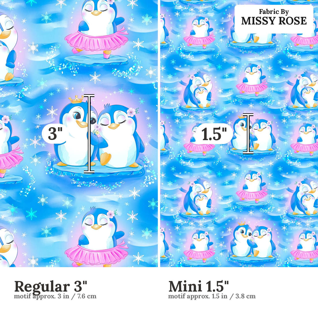 Design 860 Cute Penguin Fabric size comparison - print scale | Fabric by Missy Rose