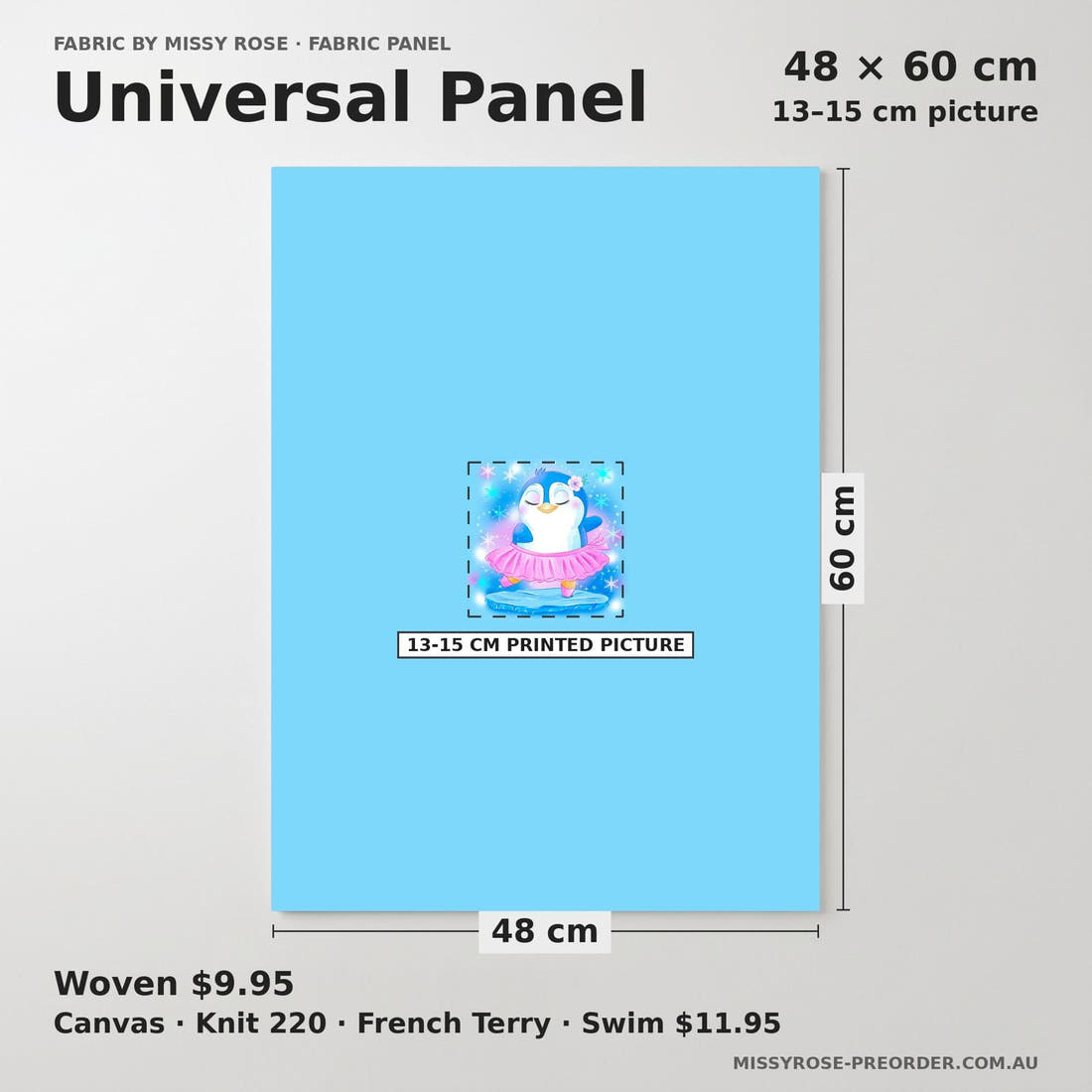 Design 860 Cute Penguin Panel universal panel sizing – 13–15 cm printed picture on 48 × 60 cm fabric | Fabric by Missy Rose