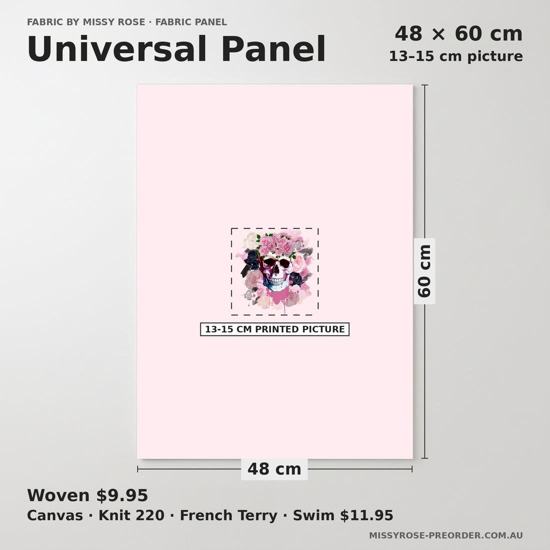 Design 861 Pink Skulls Panel universal panel sizing – 13–15 cm printed picture on 48 × 60 cm fabric | Fabric by Missy Rose