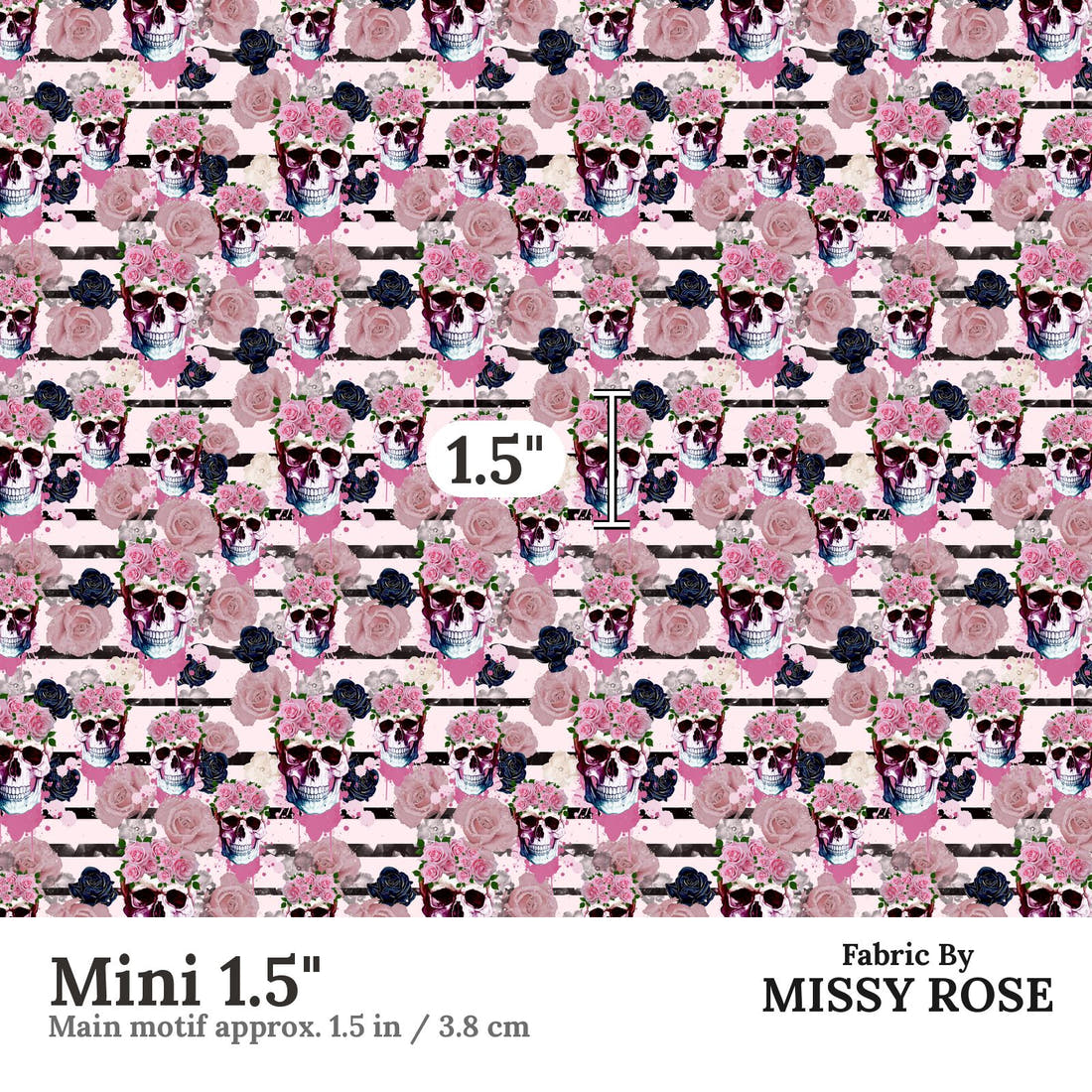 Design 861 Pink Skulls Fabric Mini 1.5" - print scale | Fabric by Missy Rose