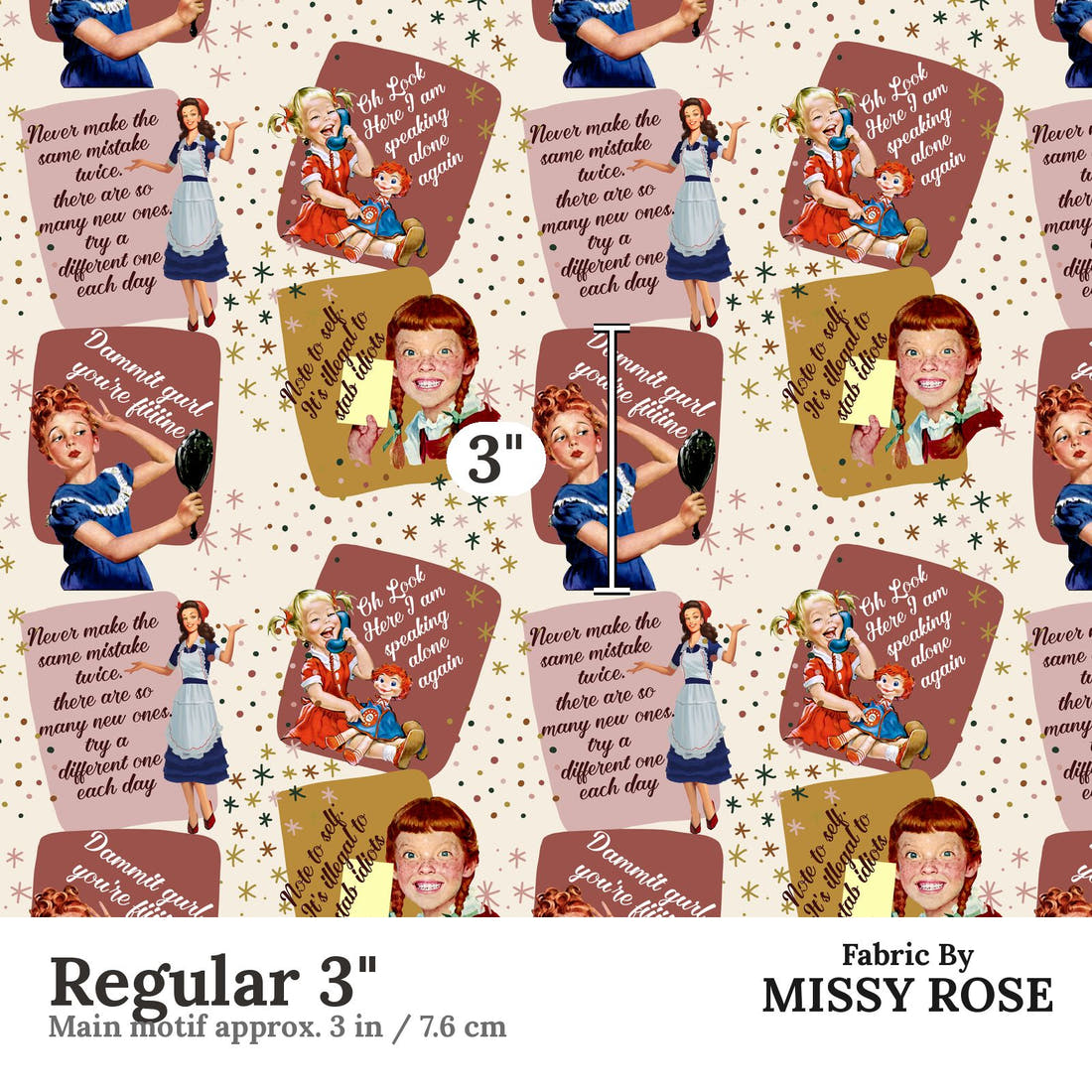 Design 862 Neutral Retro Fabric Regular 3" - print scale | Fabric by Missy Rose