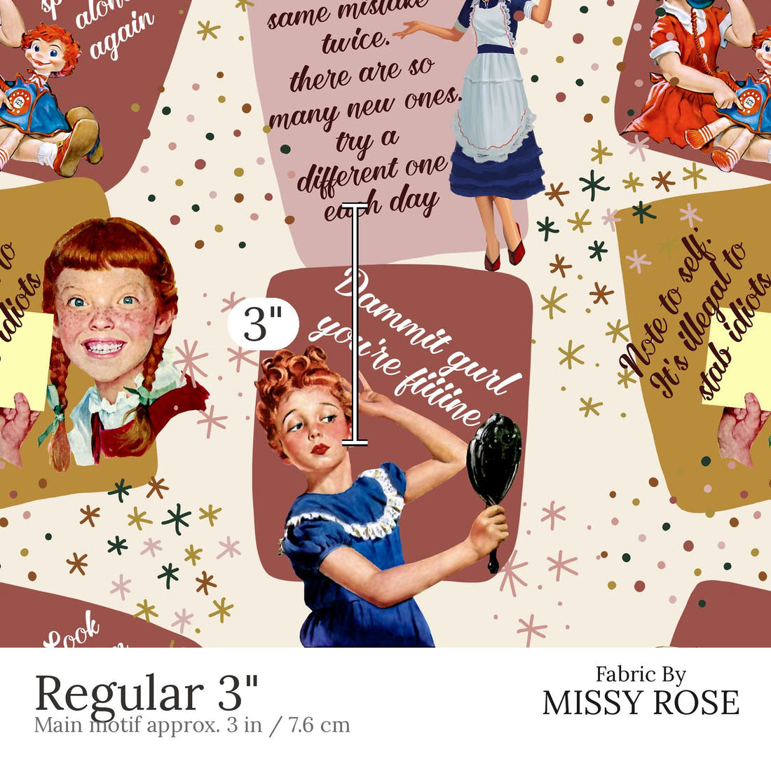 Design 862 Neutral Retro Fabric Regular 3 inch print scale guide | Fabric by Missy Rose
