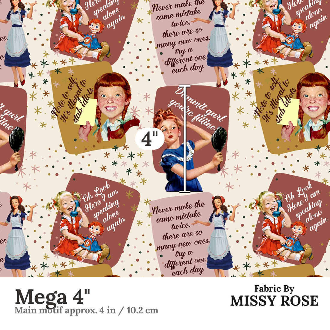 Design 862 Neutral Retro Fabric Mega 4" - print scale | Fabric by Missy Rose